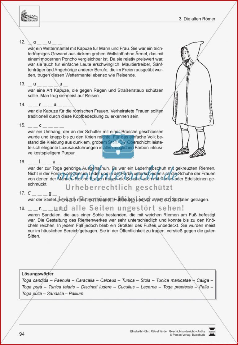 Die Alten Römer Arbeitsblätter Lösung Meinunterricht