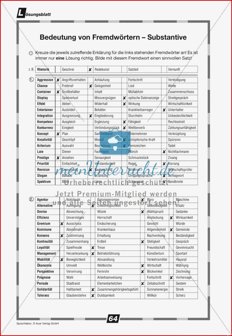 Die Bedeutung Von Fremdwörtern Substantive Übungen