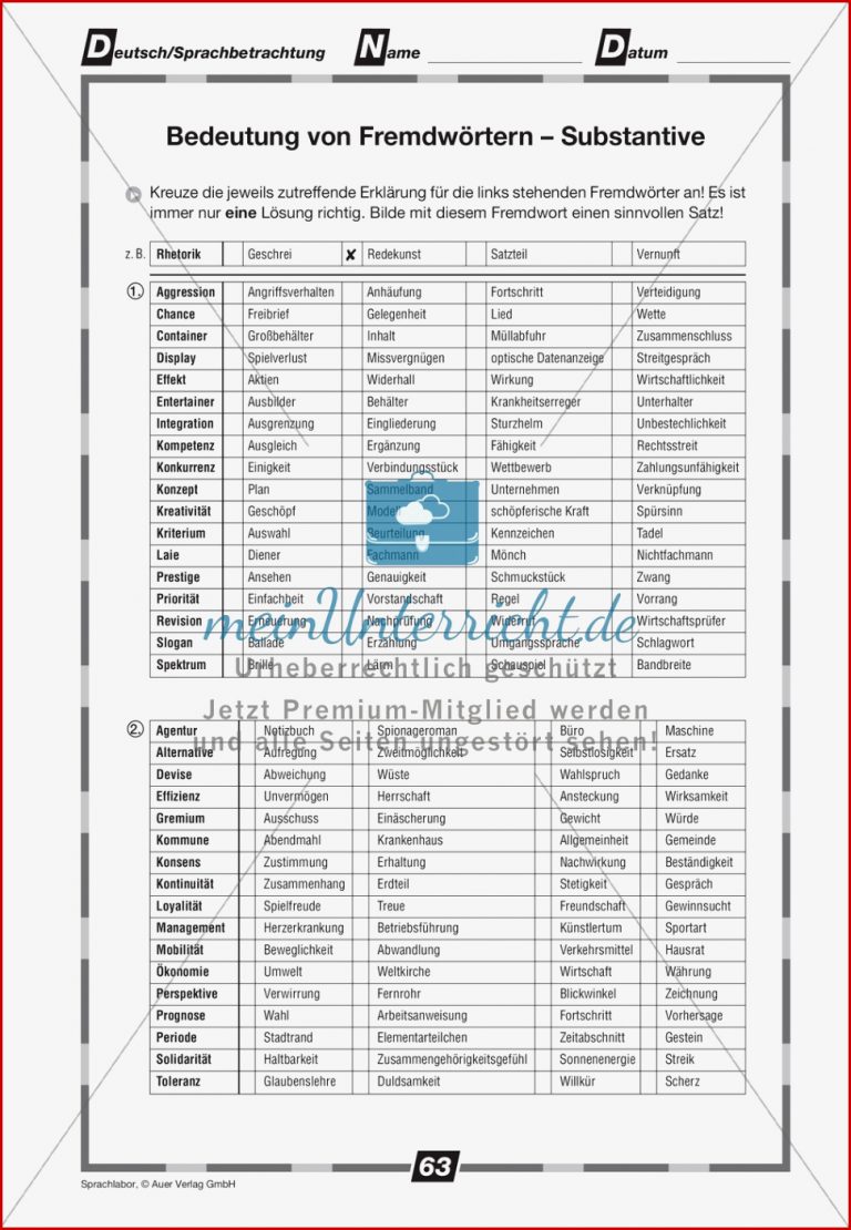 Die Bedeutung von Fremdwörtern Substantive Übungen