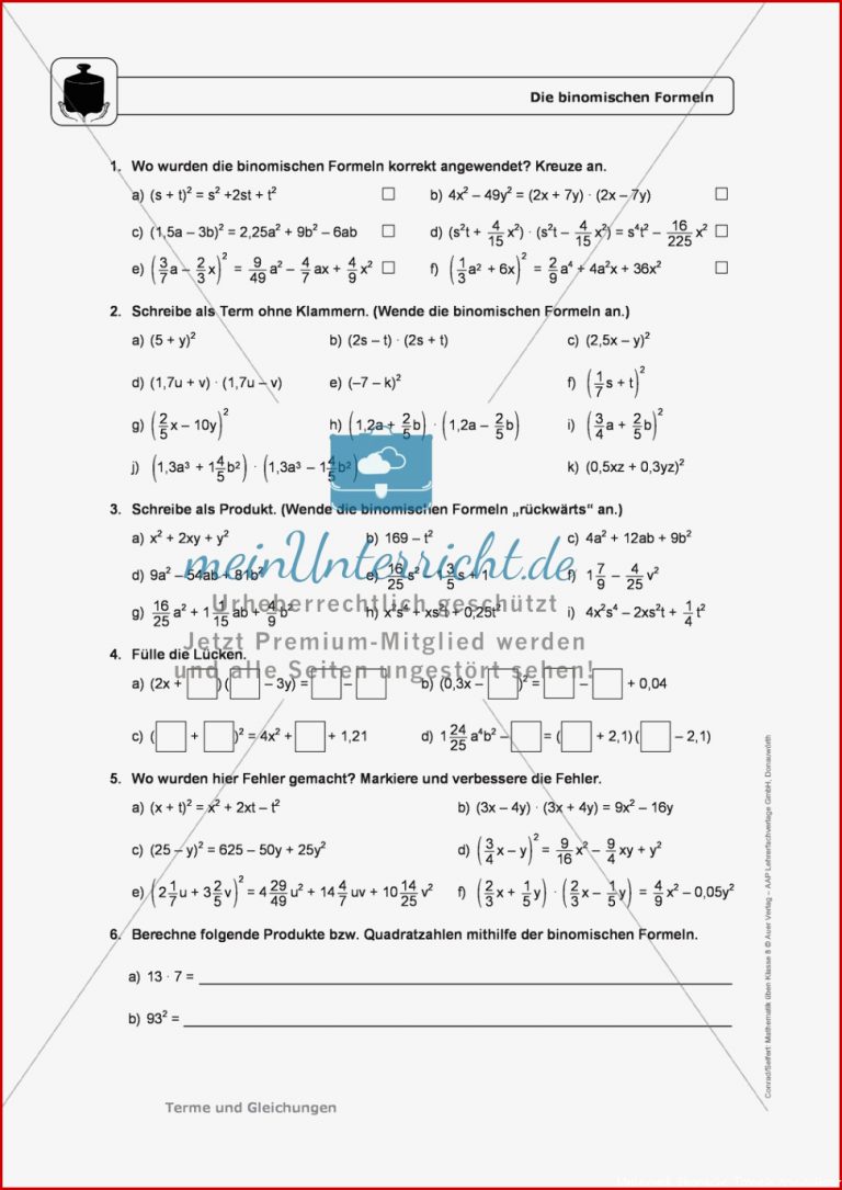 Die Binomischen formeln Meinunterricht