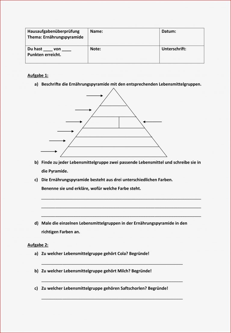 Die Ernährungspyramide Arbeitsblatt Ideen Arbeitsblätter