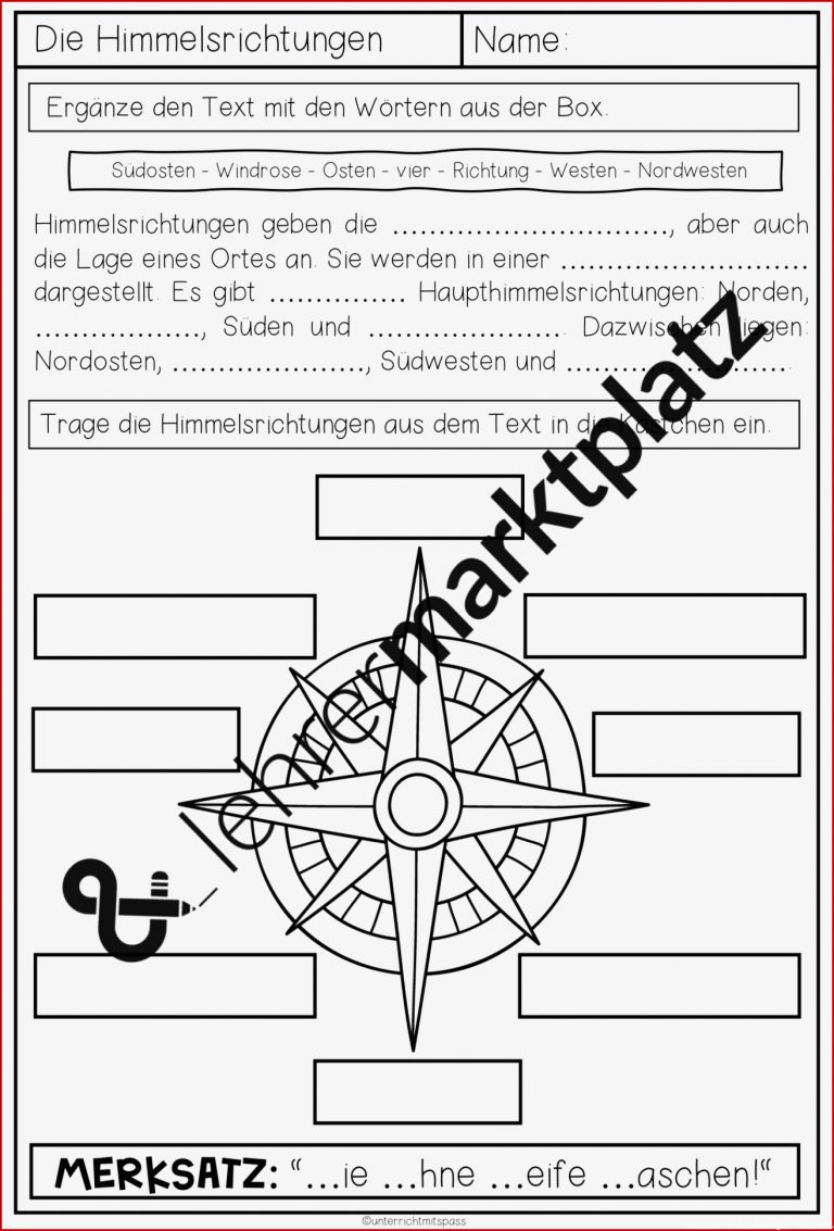 Die Himmelsrichtungen Arbeitsblatt – Unterrichtsmaterial