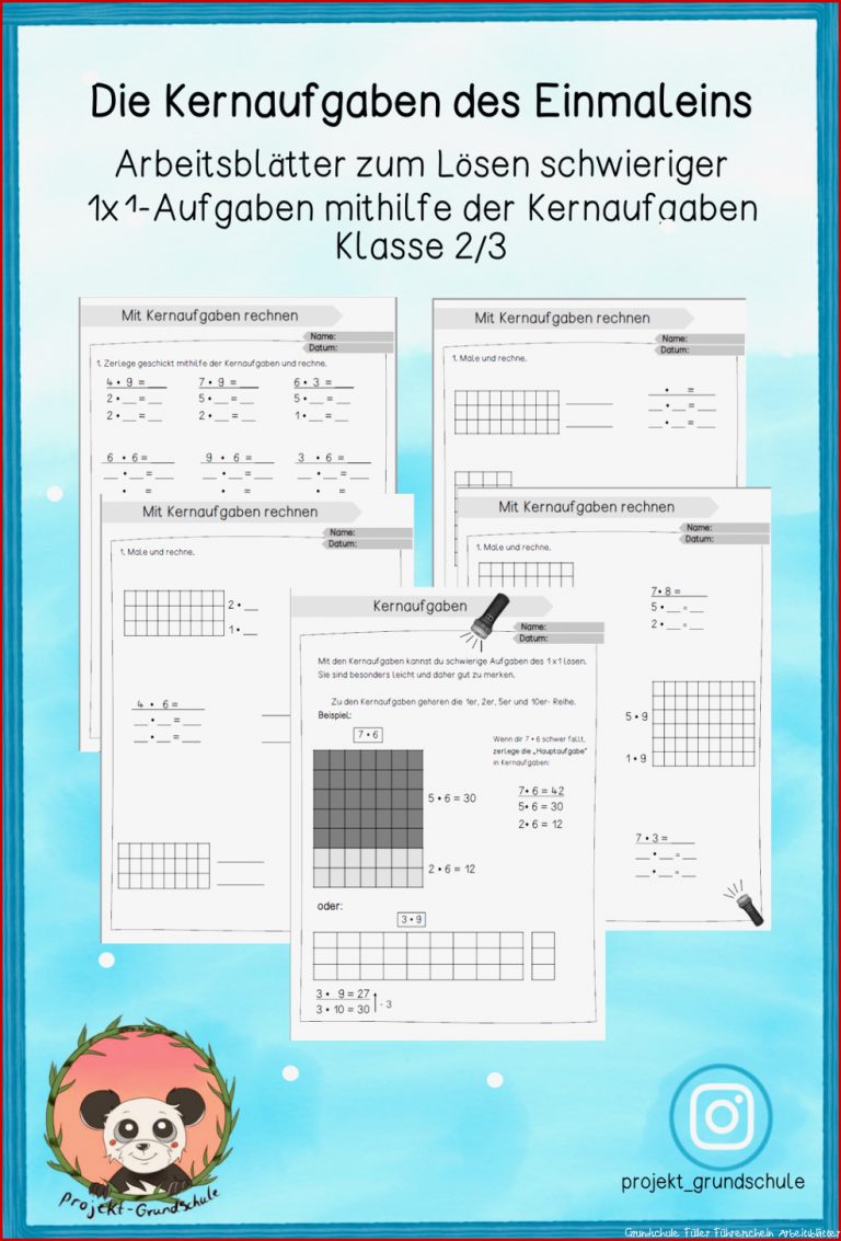 Die Kernaufgaben des Einmaleins Arbeitsblätter für den