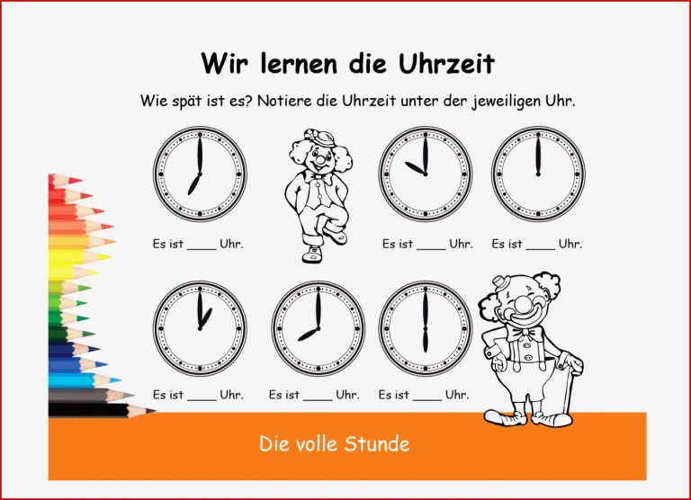 Die Uhr lernen Uhrzeit lernen Arbeitsblatt Klasse 2