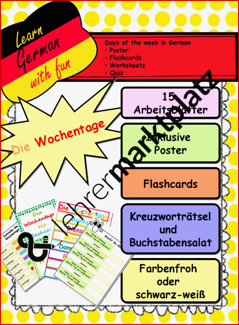 Die Wochentage Materialsammlung – Unterrichtsmaterial in