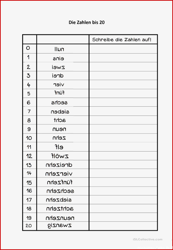 Die Zahlen bis 20 Deutsch Daf Arbeitsblatter