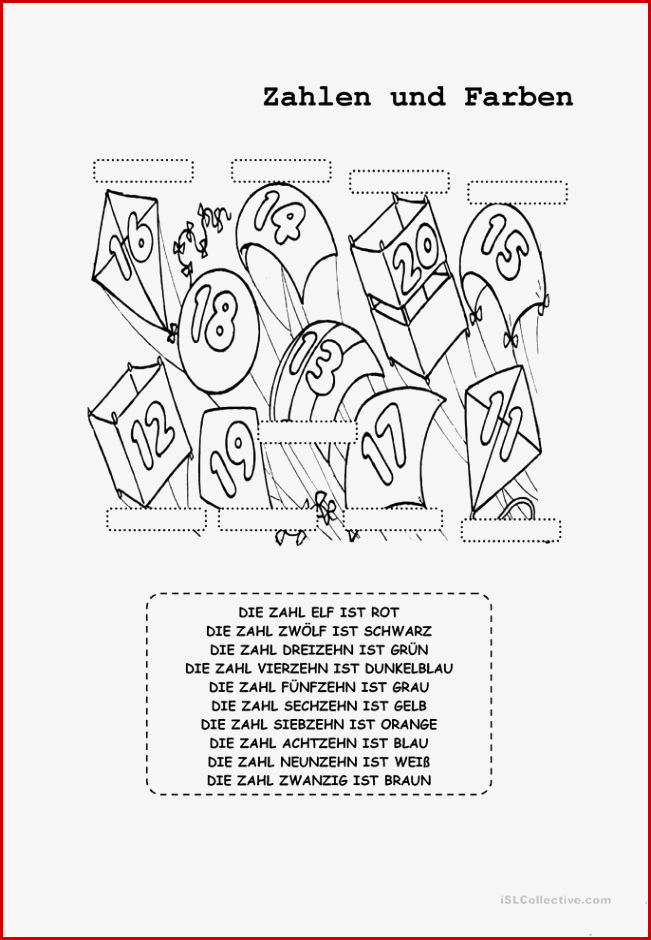 Die Zahlen Von 1 Bis 20 Arbeitsblatt Kostenlose Daf