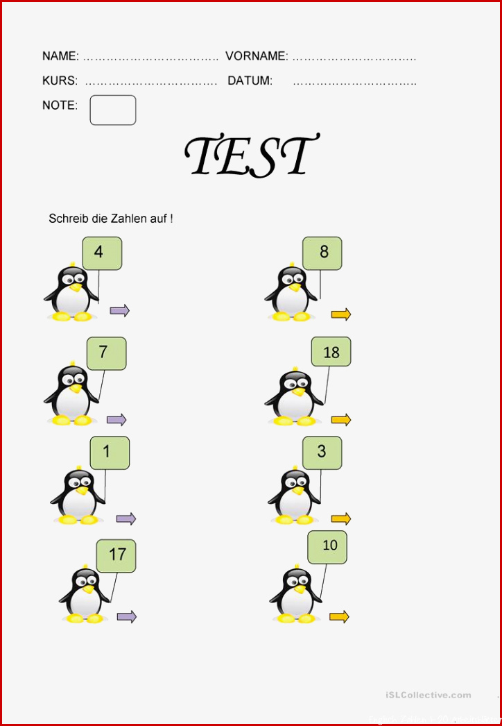 DIE ZAHLEN VON 1 BIS 20 Arbeitsblatt Kostenlose DAF