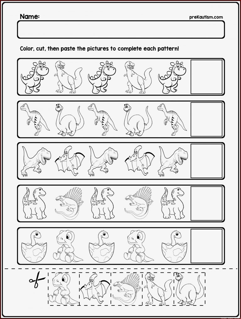 Dinosaur AB Pattern Worksheets 5 Pages