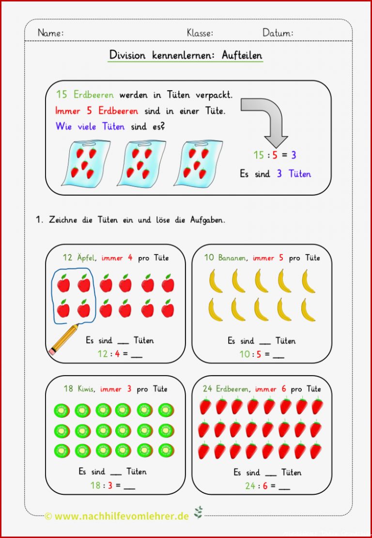Division Kostenloses Arbeitsblatt