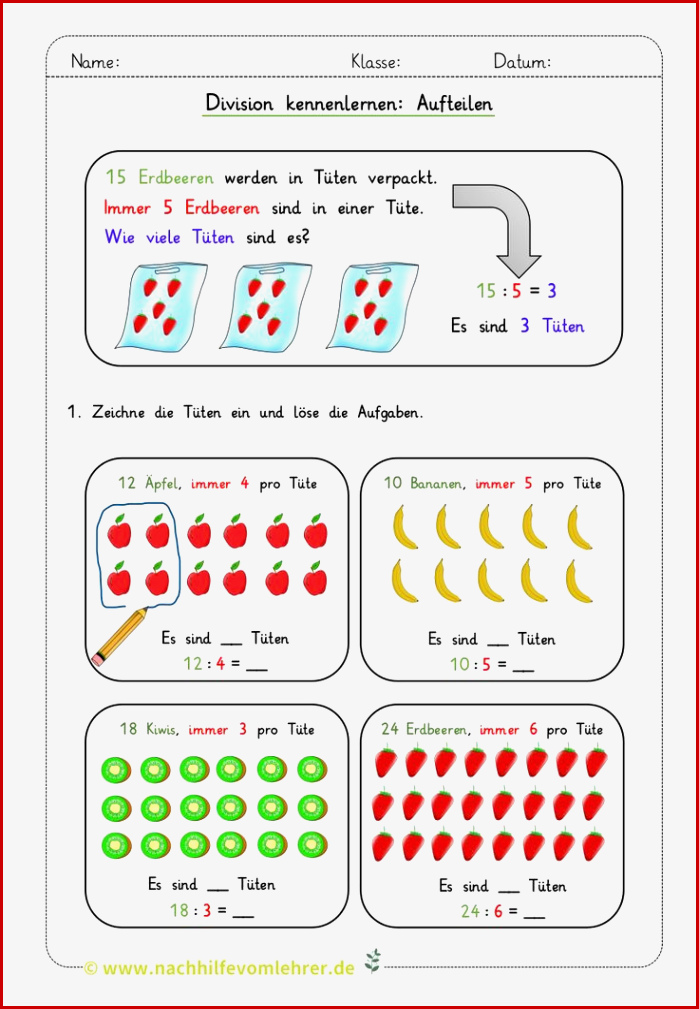 Division Kostenloses Arbeitsblatt