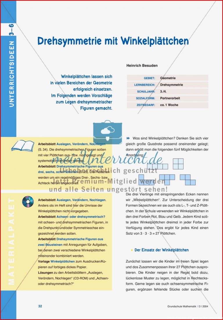 Drehsymmetrie Mit Winkelplättchen Meinunterricht
