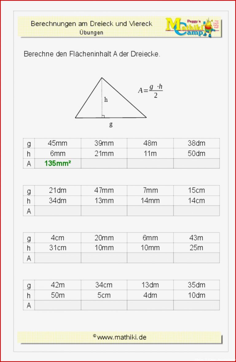 Dreieck Flächeninhalt Klasse 7 8 Kostenloses