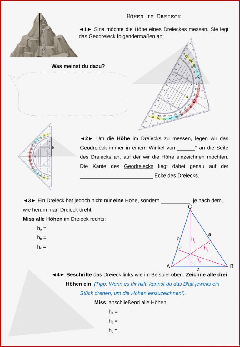 Dreiecke Höhen Einzeichnen Arbeitsblatt Ideen Arbeitsblätter