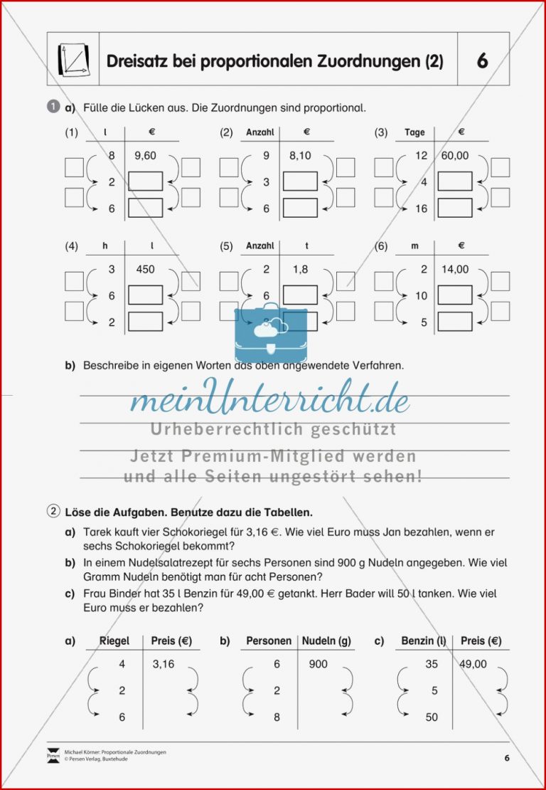 Dreisatz Bei Proportionalen Zuordnungen Meinunterricht