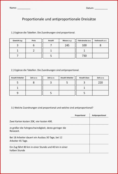Dreisatz – Unterrichtsmaterial Im Fach Mathematik