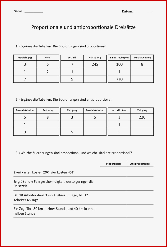 Dreisatz – Unterrichtsmaterial Im Fach Mathematik