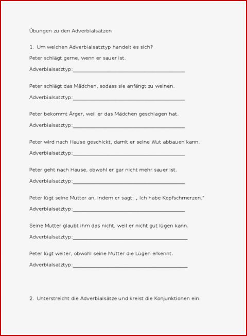 Ein Arbeitsblatt Zum thema Adverbialsätze