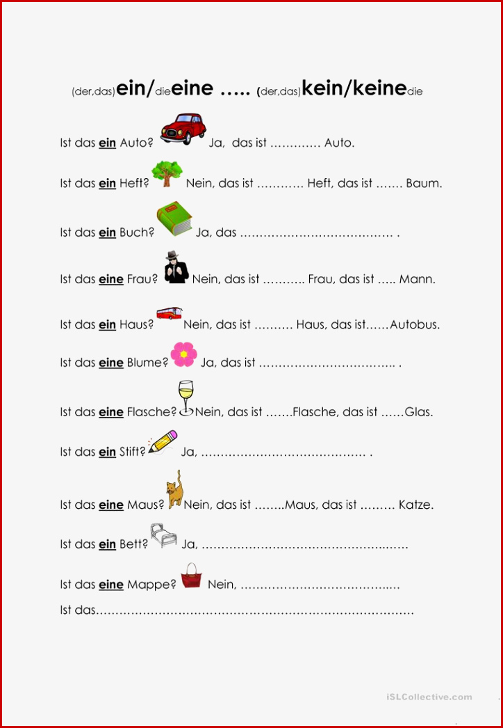 Ein Kein Eine Keine Arbeitsblatt Kostenlose Daf