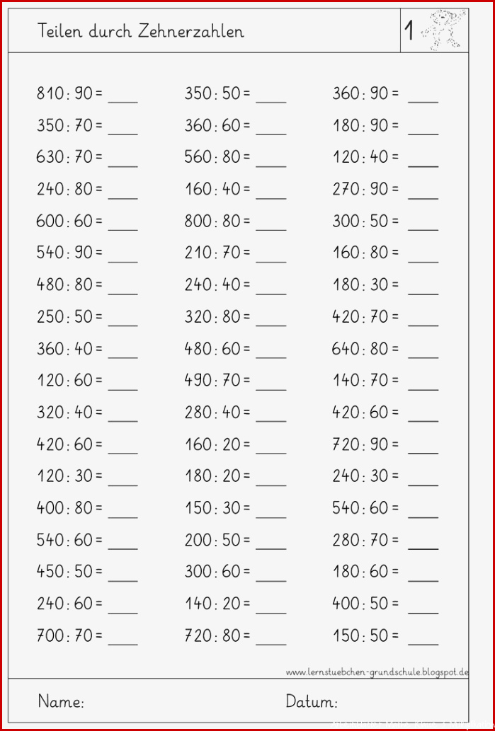Eine Arbeitsblattsammlung zum Zehnereinmaleins und den