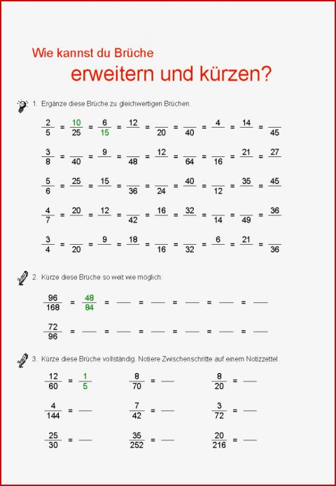 Einfache Brüche Kürzen Und Erweitern Arbeitsblätter