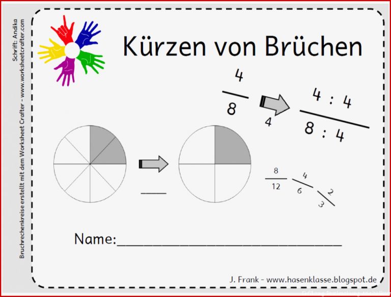 Einführung Bruchrechnung Arbeitsblätter Worksheets