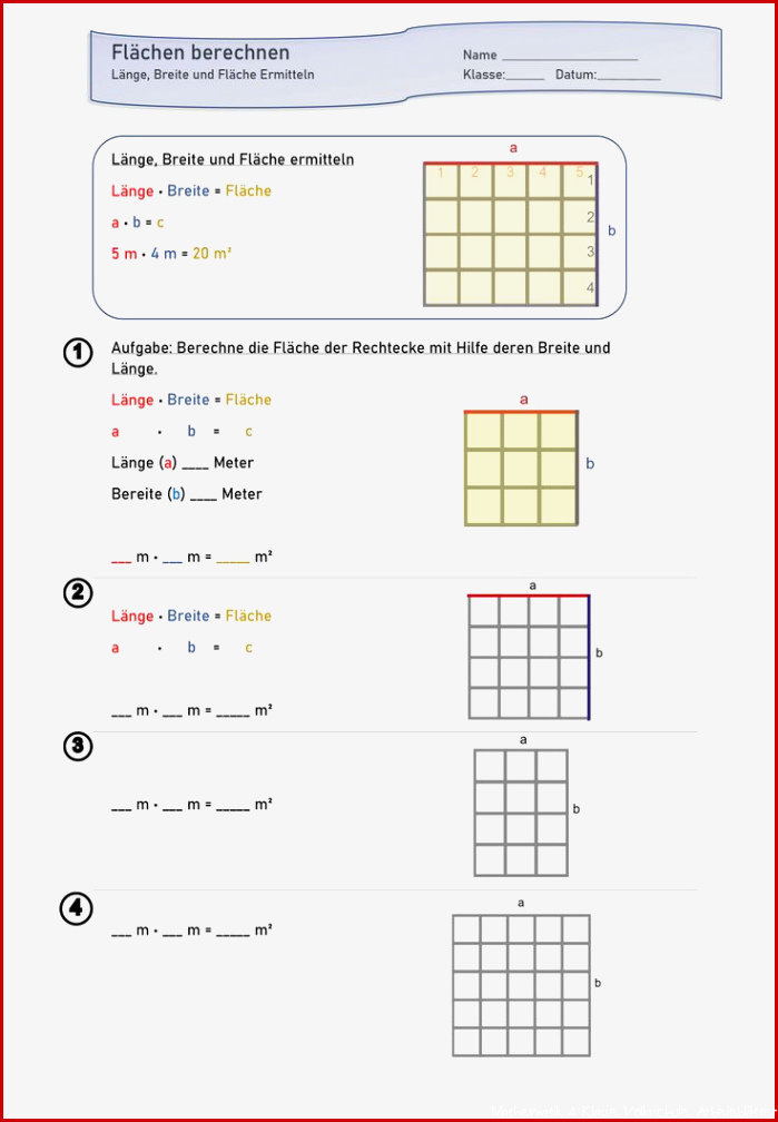 Einführung Flächenberechnung Arbeitsblatt Mathe 4 Klasse