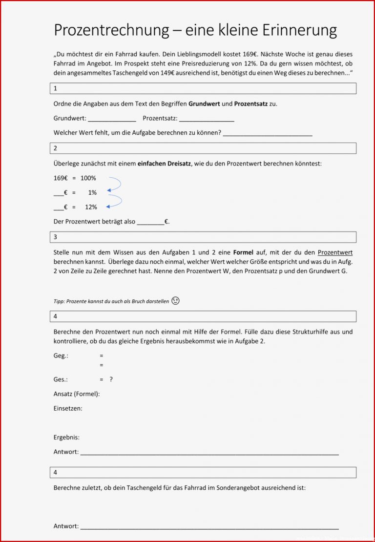 Einführung Prozentrechnung Arbeitsblätter Worksheets