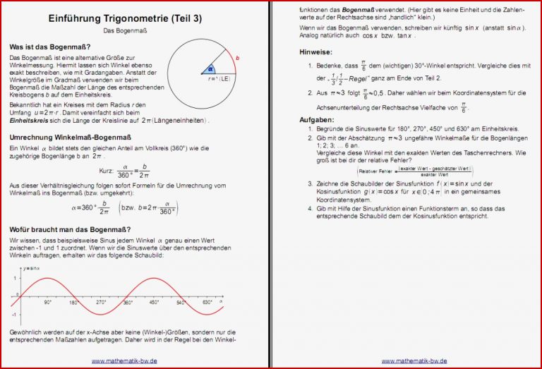 Einführung Trigonometrie Arbeitsblätter Worksheets