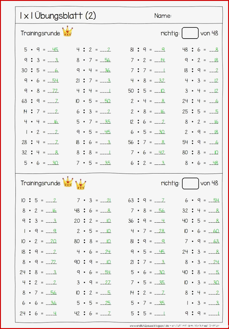 Einmaleins Arbeitsblätter Mathe Klasse 3