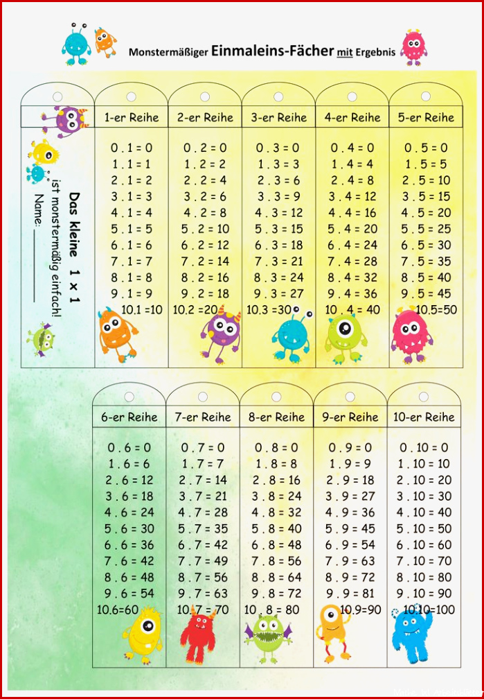 Einmaleins Fächer Das 1x1 ist monstermäßig einfach