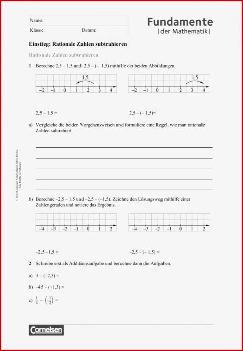 Einstieg Rationale Zahlen Subtrahieren