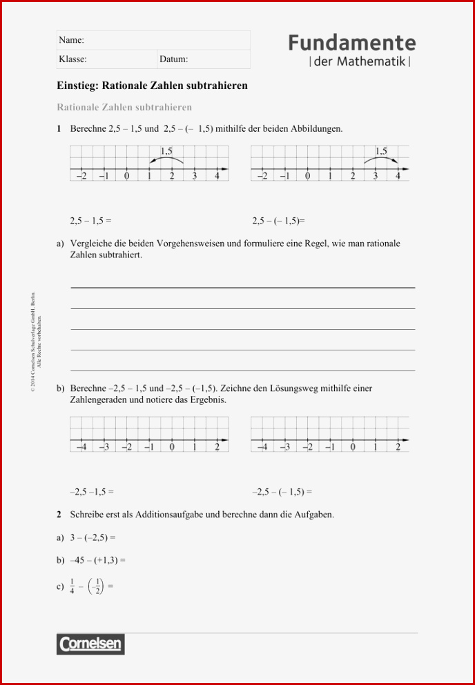 Einstieg Rationale Zahlen Subtrahieren