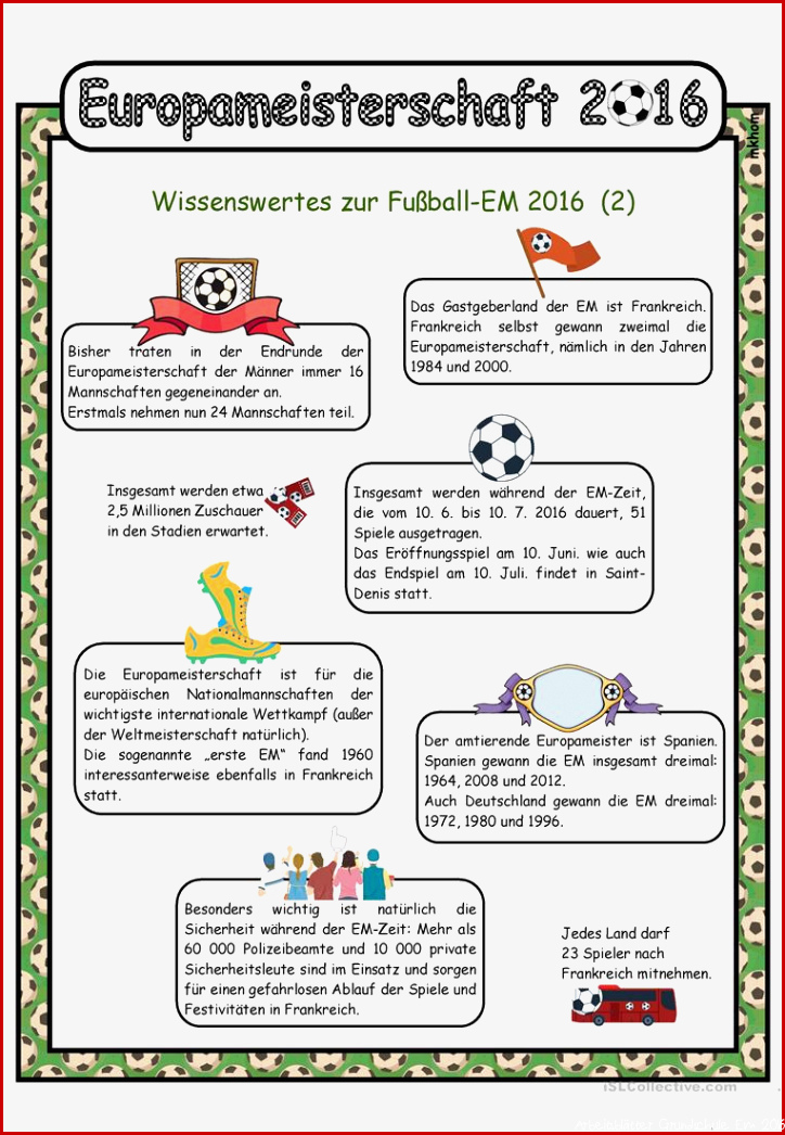 EM 2016 Wissenswertes 2 Arbeitsblatt Kostenlose DAF