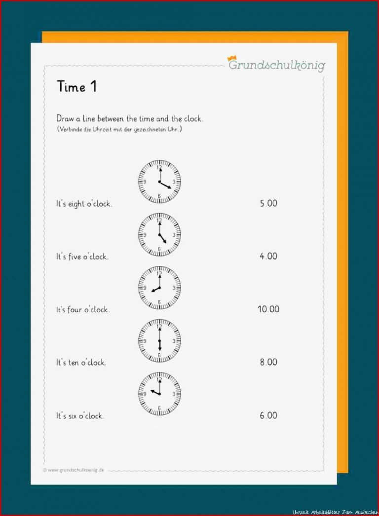 Englisch Arbeitsblatter Uhrzeit Klasse 4 Zum Ausdrucken