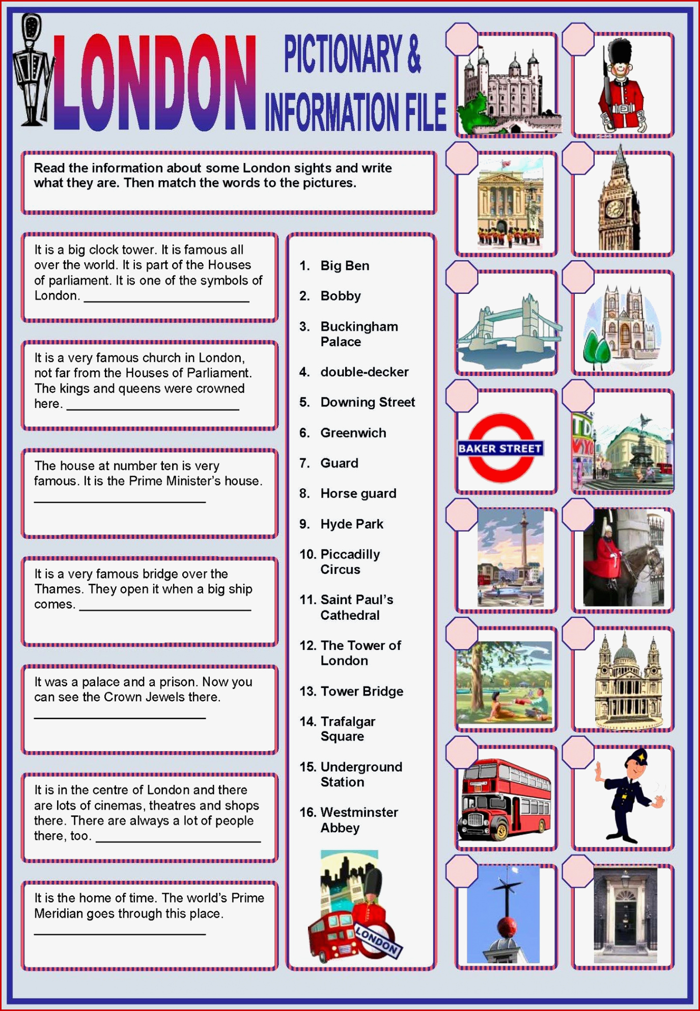 Englisch Grundschule London Arbeitsblätter Worksheets