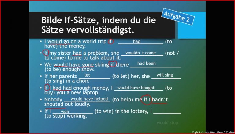 Englisch Übungen | If-Sätze Typ 1, 2 und 3