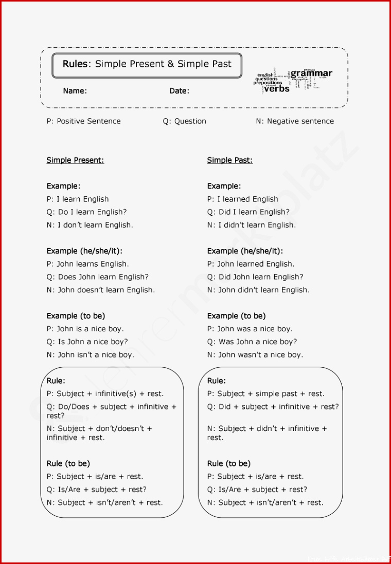 Englisch übungen Klasse 6 Simple Past Arbeitsblätter