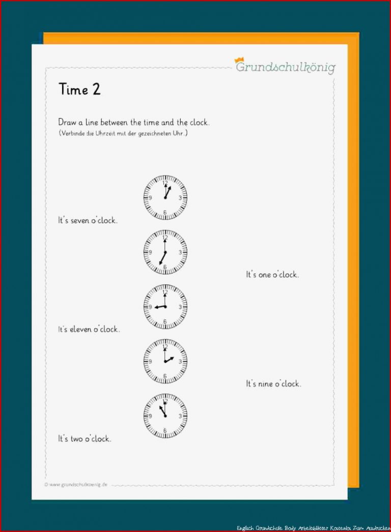 Englisch Uhrzeit Arbeitsblatter Kostenlos Kostenlose
