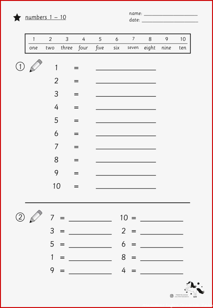 Englisch zwei Arbeitsblätter zum Üben der Zahlwörter