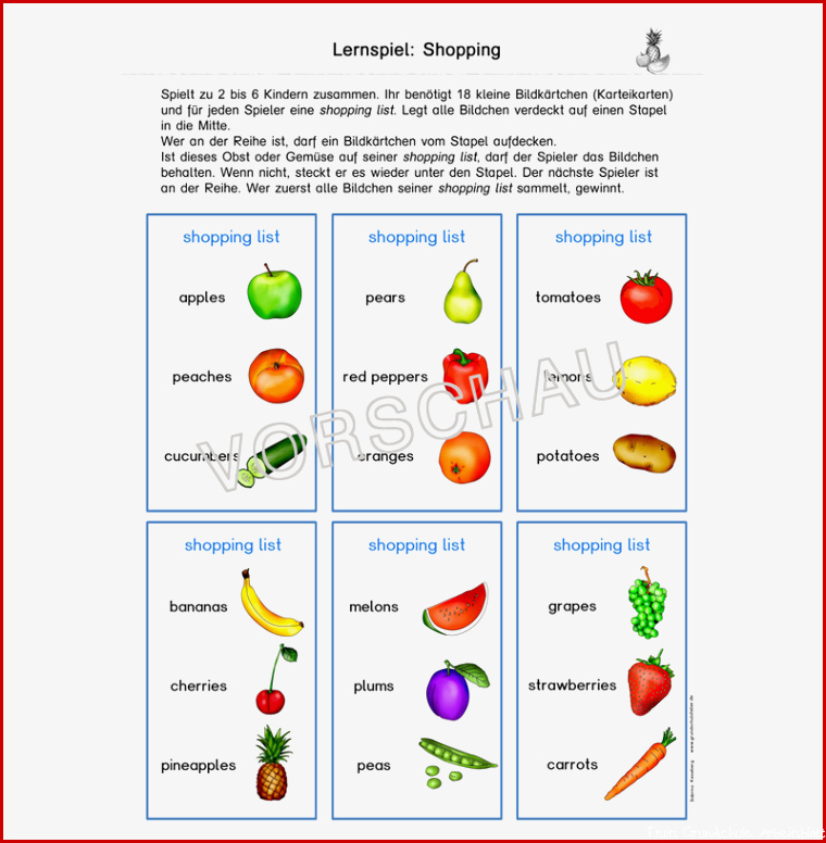 Englischmaterialien fruit and ve ables