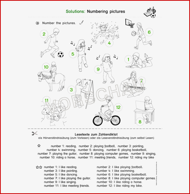 Englischmaterialien Hobbies Hobbys