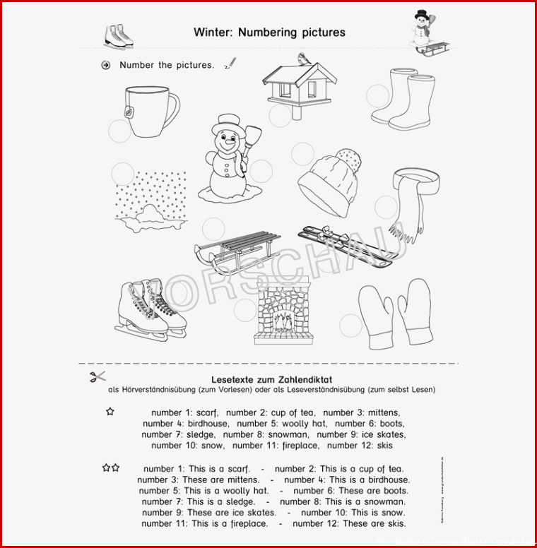 Englischmaterialien winter