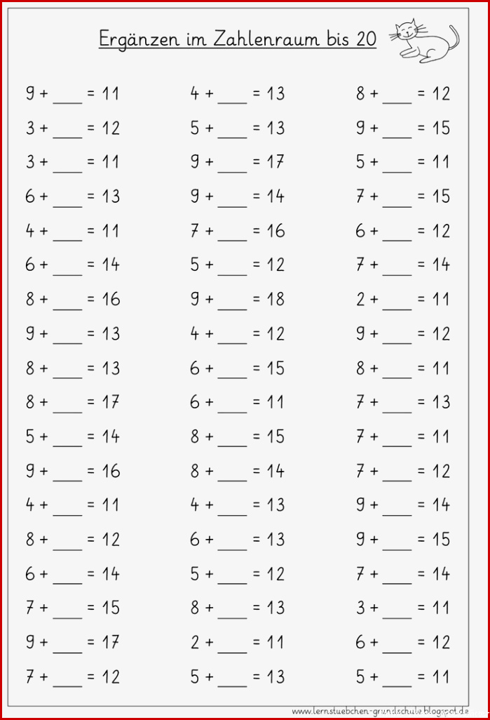 Ergänzungsaufgaben im ZR bis 20 | Mathematik 2. klasse, 1. klasse ...