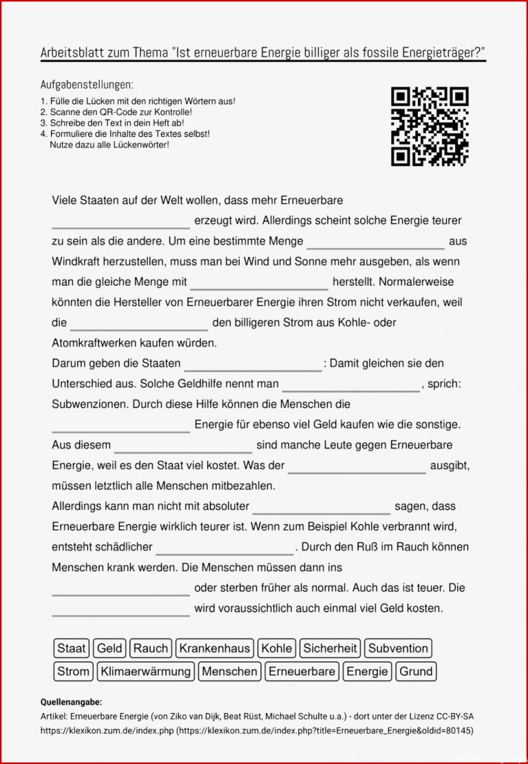Erneuerbare Energien Arbeitsblätter Worksheets