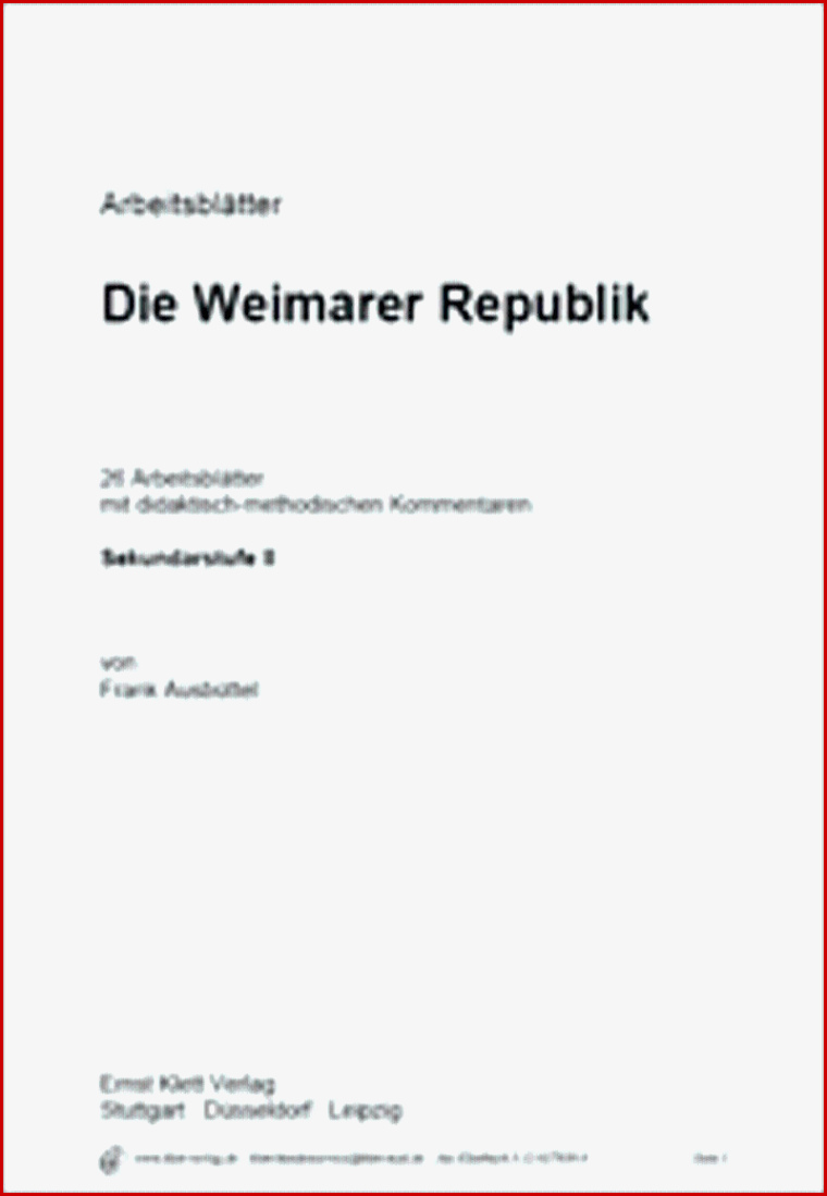 Ernst Klett Verlag Arbeitsblätter Die Weimarer Republik