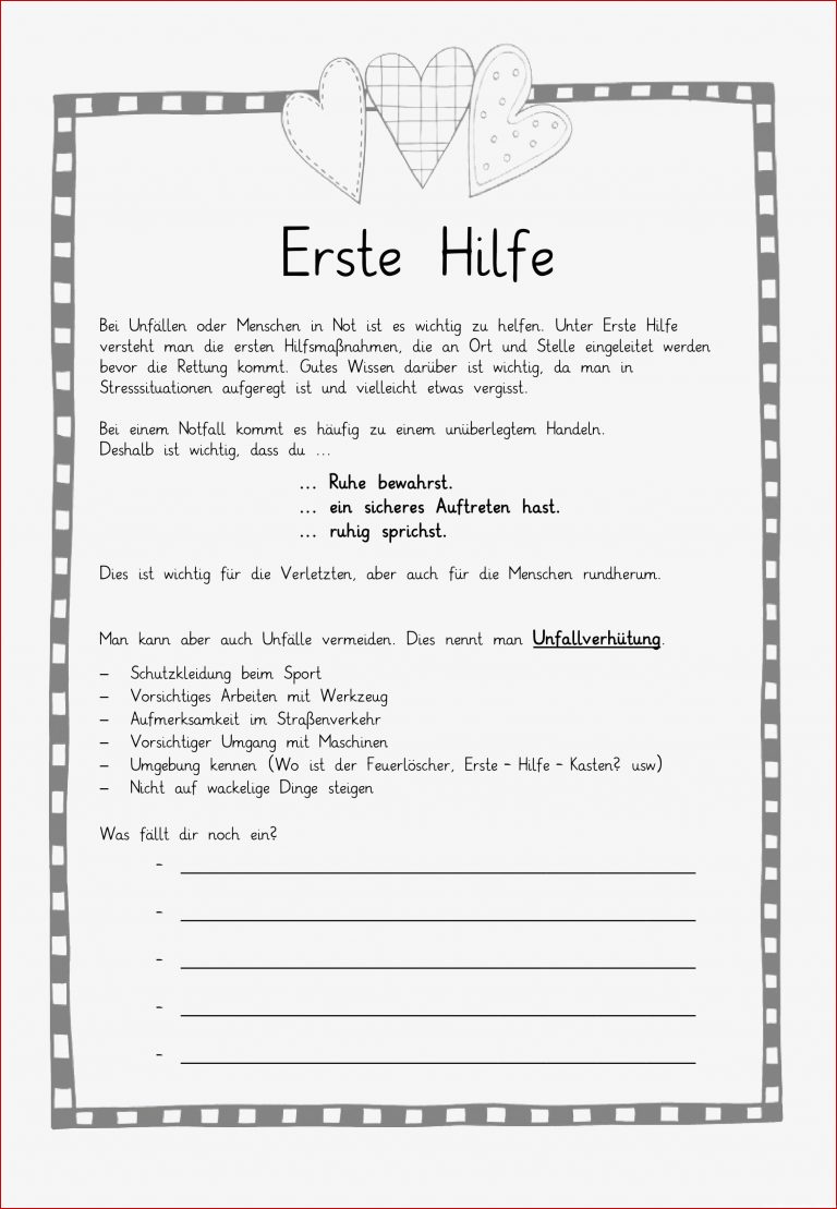 Erste Hilfe Grundschule Arbeitsblätter Worksheets