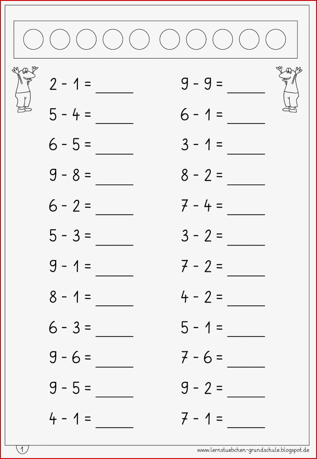 Erste Klasse Mathe Arbeitsblätter Worksheets