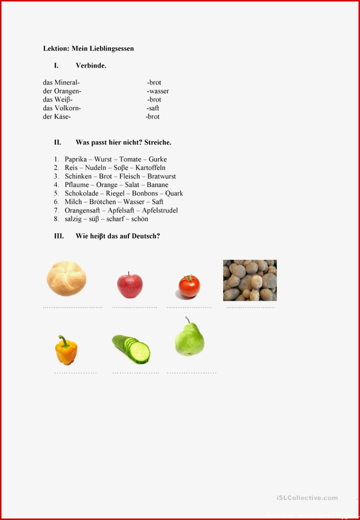 Essen Arbeitsblatt Kostenlose DAF Arbeitsblätter