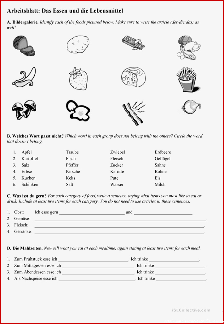 Essen und Lebensmittel Arbeitsblatt Kostenlose DAF